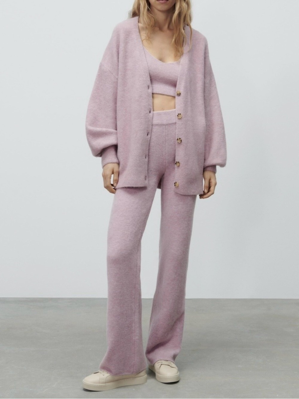 Zara lavender knit co-ord cardigan and bralette oversized.